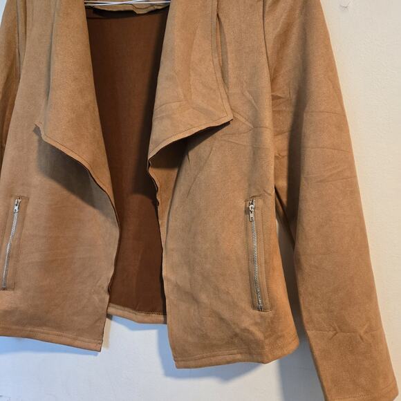 PRETTY‎ GARDEN Amazon Collared Neck Long Sleeve Suede Jacket Brown Small EUC! - Picture 4 of 7